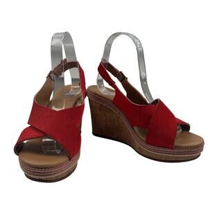 A. Giannetti Made In Italy Red Leather Cork Wedge Comfort Sandals Women's 7.5
